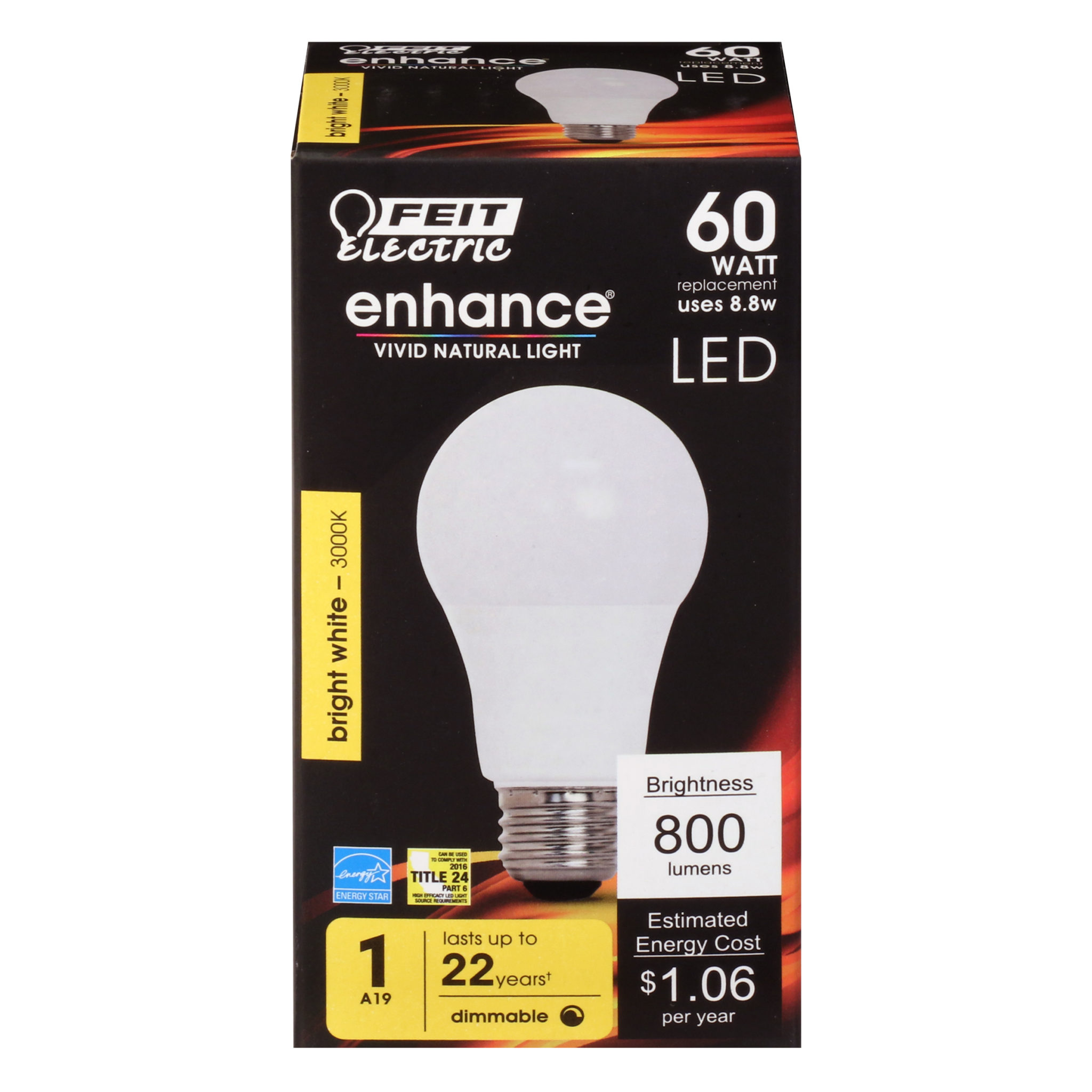 A19 Dimmable LED Bulb 60W Equivalent 3000K Bright White 8.8W