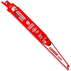 9 in Carbide Reciprocating Saw Blade 6/9 TPI for Wood & Metal