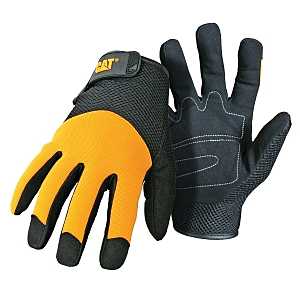 Medium Utility Work Gloves, Padded Synthetic Leather Palm, Black/Yellow