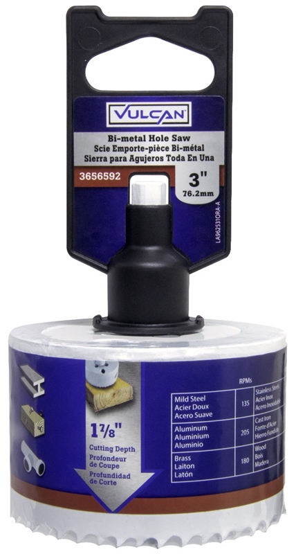 Heavy Duty Bi-Metal Hole Saw, 3 in Dia, 1-3/4 in Cut Depth