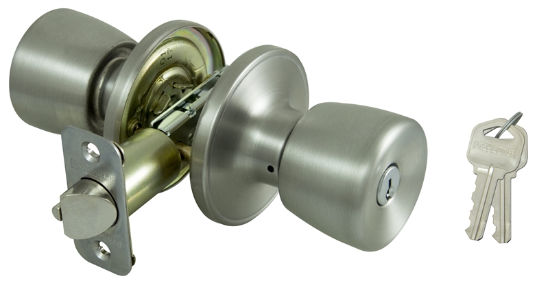 Tulip Keyed Entry Door Knob Set, Brass Finish
