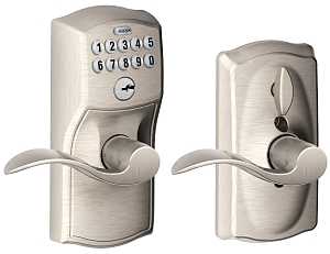 Camelot/Accent Keypad Entry Lever with Flex-Lock, Satin Nickel