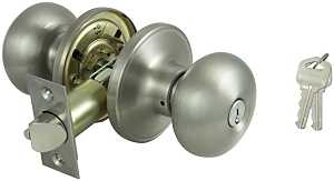 Tubular Keyed Entry Door Knob Set, Satin Nickel