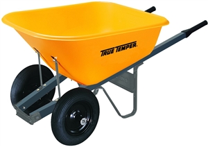 Poly Dual Wheel Wheelbarrow, 8 Cu Ft, Yellow