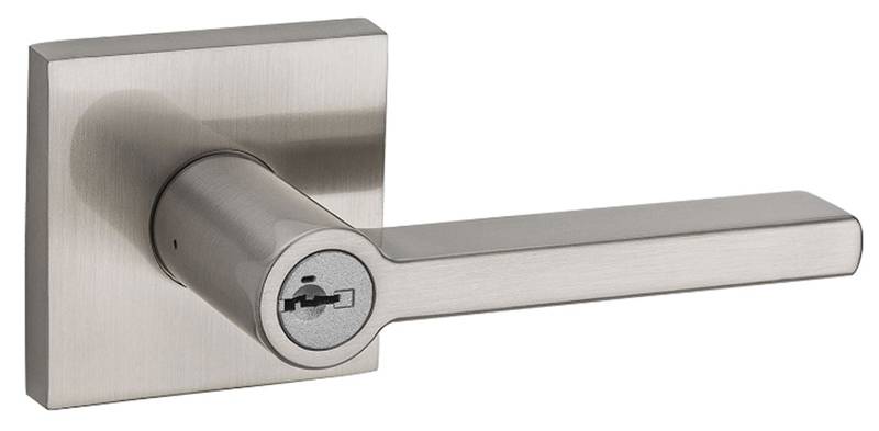 Halifax Square Keyed Entry Door Lever, Satin Nickel Finish