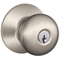 Plymouth Keyed Entry Door Knob, Satin Nickel, 1-3/8 to 1-3/4 in