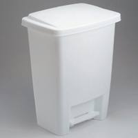 Step-On Wastebasket with Lid, 33 Qt, White Plastic