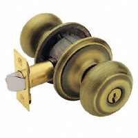 Georgian Keyed Entry Door Knob Antique Brass, Fits 1-3/8 to 1-3/4 in