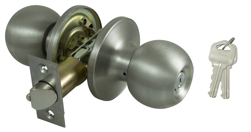 Tubular Keyed Entry Door Knob Set, Brass Finish