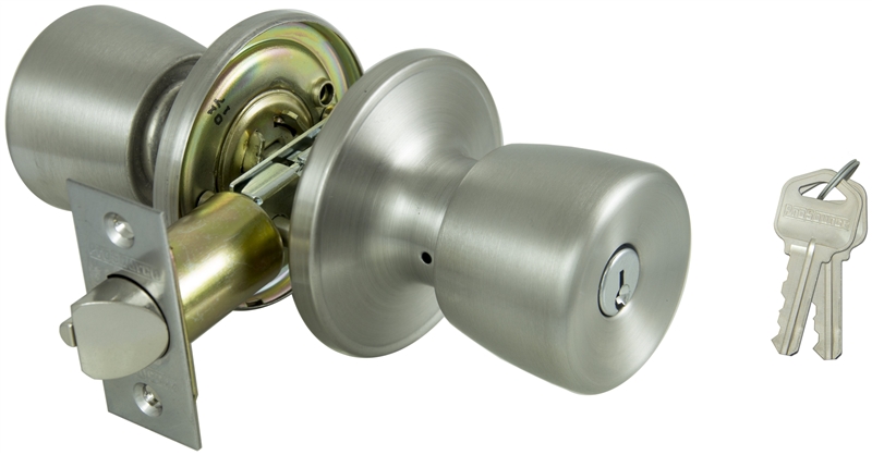 Tubular Keyed Entry Door Knob Set, Brass Finish