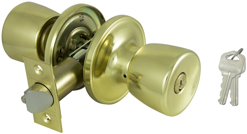 Tubular Keyed Entry Door Knob Set, Polished Brass Finish