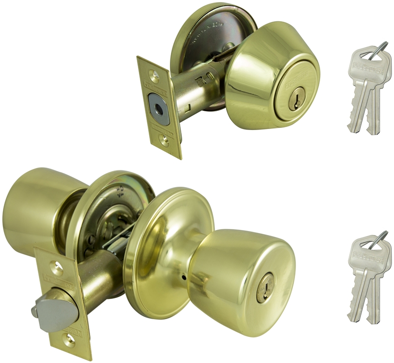 Polished Brass Entry Door Knob and Single Cylinder Deadbolt Combo