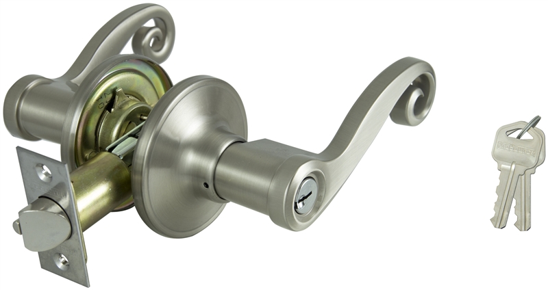 Keyed Entry Door Lever Handle, Satin Nickel, Grade 3