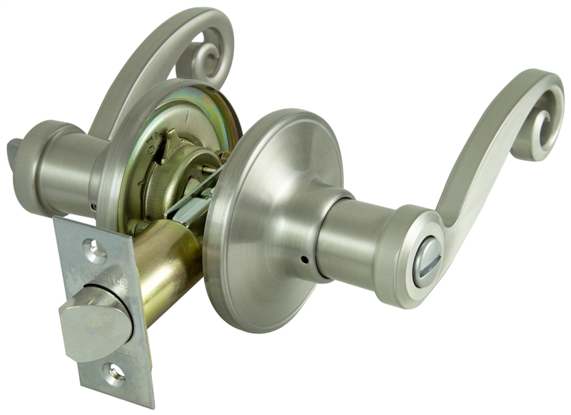 Privacy Door Lever Set, Satin Nickel, Adjustable Latch 2-3/8 to 2-3/4