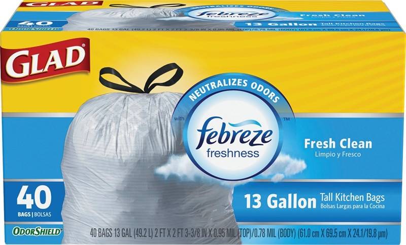 OdorShield Tall Kitchen Trash Bags 13 Gallon White 40 Count