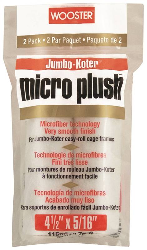 4-1/2 in Microfiber Paint Roller Cover, 5/16 in Nap, White