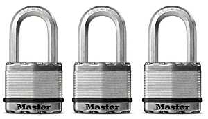 Keyed Padlock 3-Pack, 2 in Body, 2 in Shackle, Stainless Cover