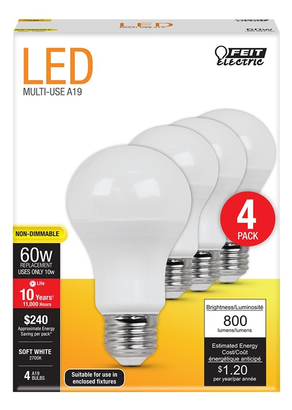 A19 LED Bulb 60W Equivalent 10W 2700K Soft White E26 Non-Dimmable