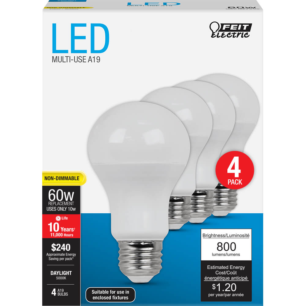 A19 LED Bulb 60W Equivalent 10W 5000K Daylight E26 Non-Dimmable
