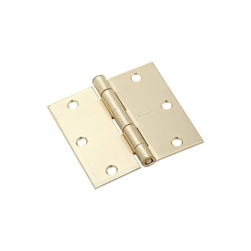 Satin Brass Full Mortise Square Corner Door Hinge 3-1/2 in, 6-Hole