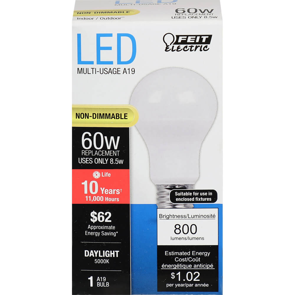 A19 LED Light Bulb 60W Equivalent 800 Lumens 5000K Daylight E26