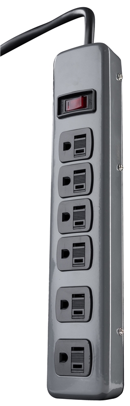 6-Outlet Power Strip Gray 5 ft Cord 15A 120V 1800W
