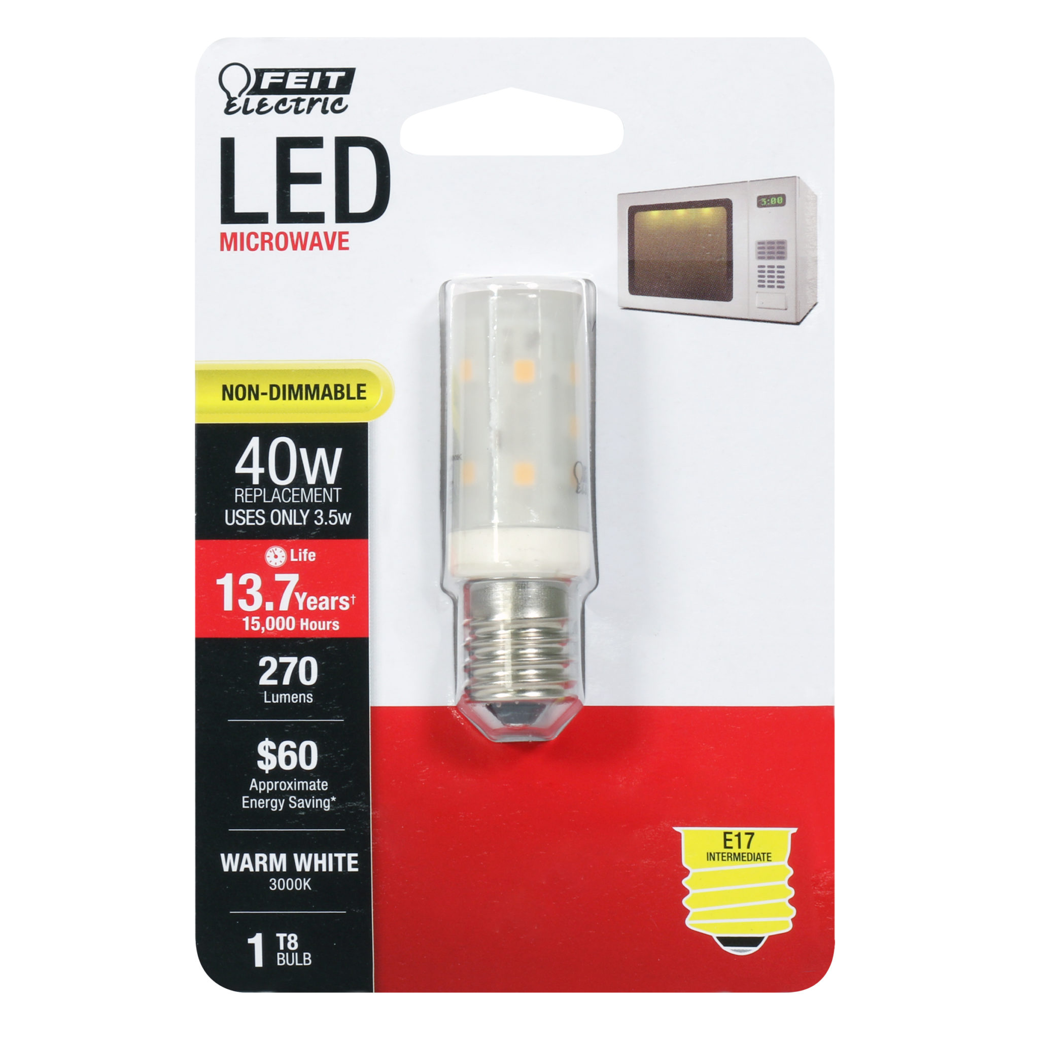 T8 LED Microwave Bulb 3.5W E17 Intermediate Base 3000K Warm White