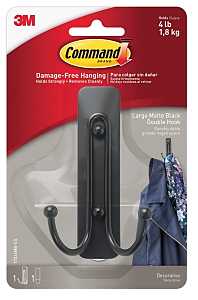 Large Decorative Double Hook Matte Black 5 lb Capacity Damage-Free