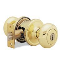 Juno Keyed Entry Door Knob, Polished Brass Finish