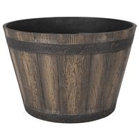 Resin Barrel Planter, Weathered Oak Finish