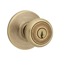Tylo Keyed Entry Door Knob, Antique Brass Finish