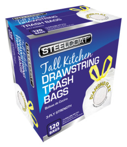 13 Gallon Drawstring Trash Bags, 120 Count