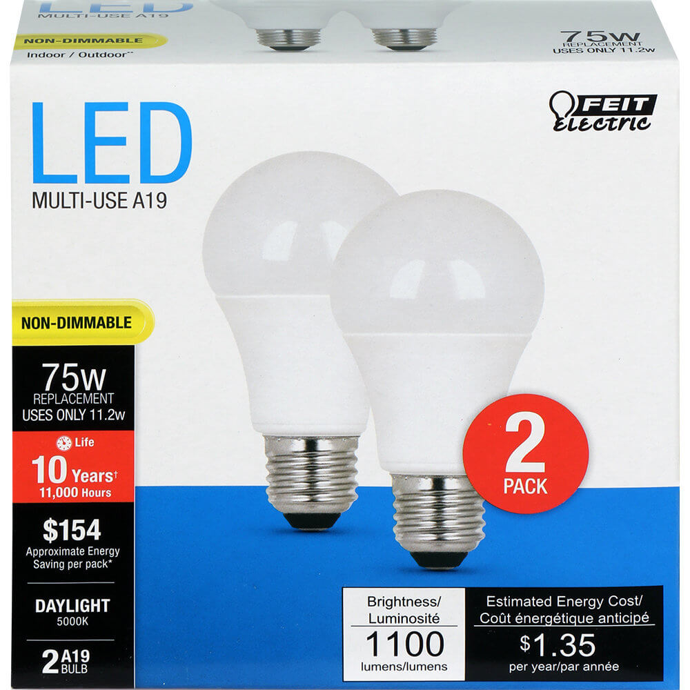 A19 LED Bulb 75W Equivalent Daylight 5000K Non-Dimmable E26