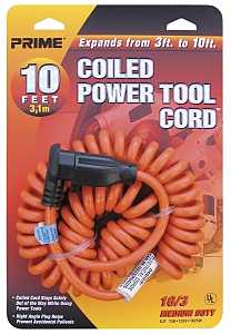 Coiled Power Tool Extension Cord 10 ft 16/3 Orange