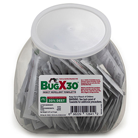 BUG-X 30 Insect Repellent Towelettes with 30% DEET, Single-Use Wipes