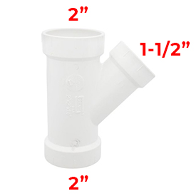 DWV PVC 45° Wye 2 x 2 x 1-1/2 in