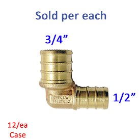 ELBOW 90 DEGREE BRASS 3/4" x 1/2" PEX-B