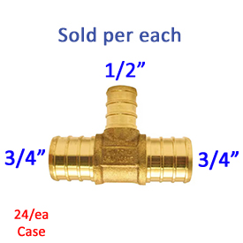 TEE BRASS 3/4" X 3/4" X 1/2" PEX-B