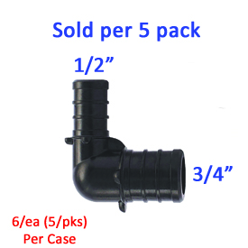 ELBOW POLYALLOY 90 DEGREE 3/4" X 1/2" PEX-B 5/PK